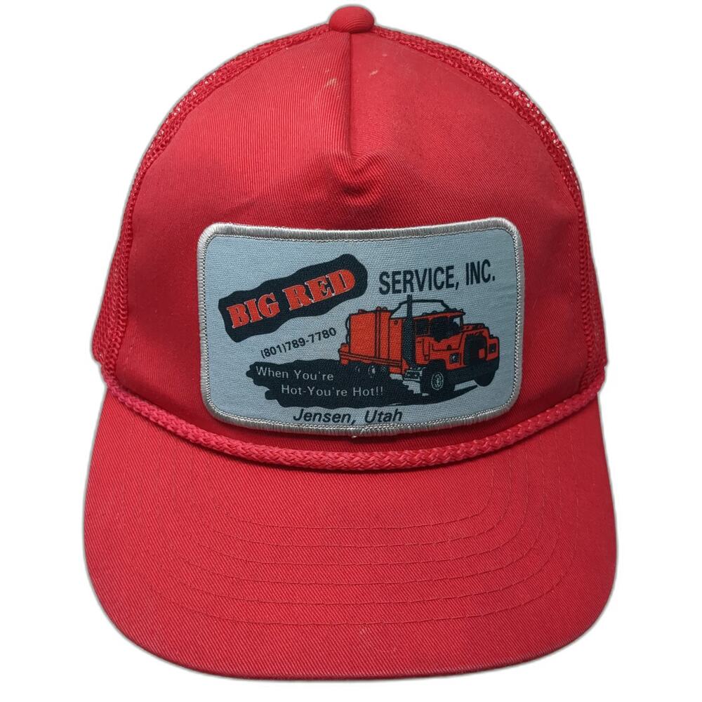 Sportsman Trucker Hat Red One Size Big Service Jensen Utah Mesh Snapback Graphic